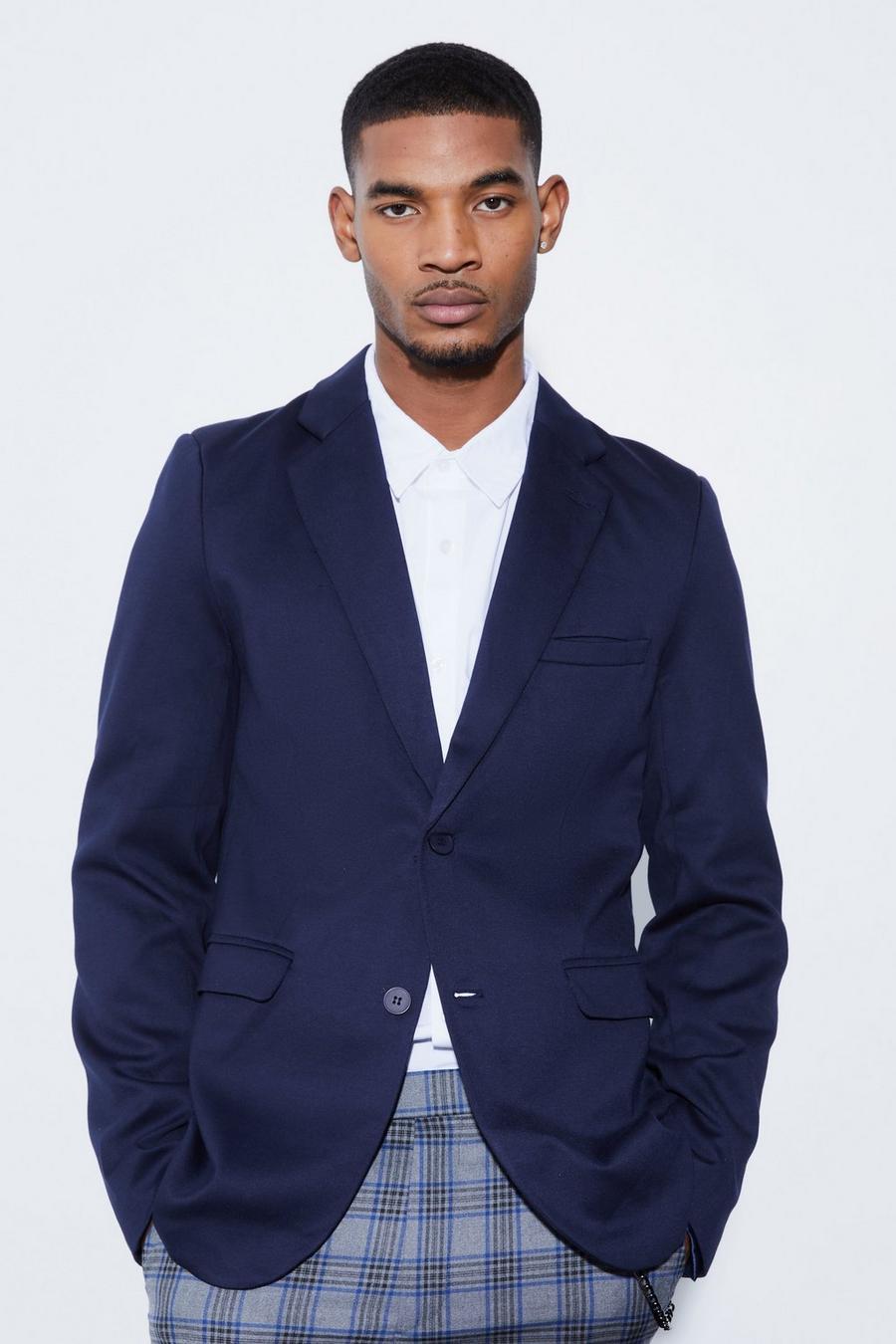 Blazer Tall a monopetto Skinny Fit in jersey, Navy