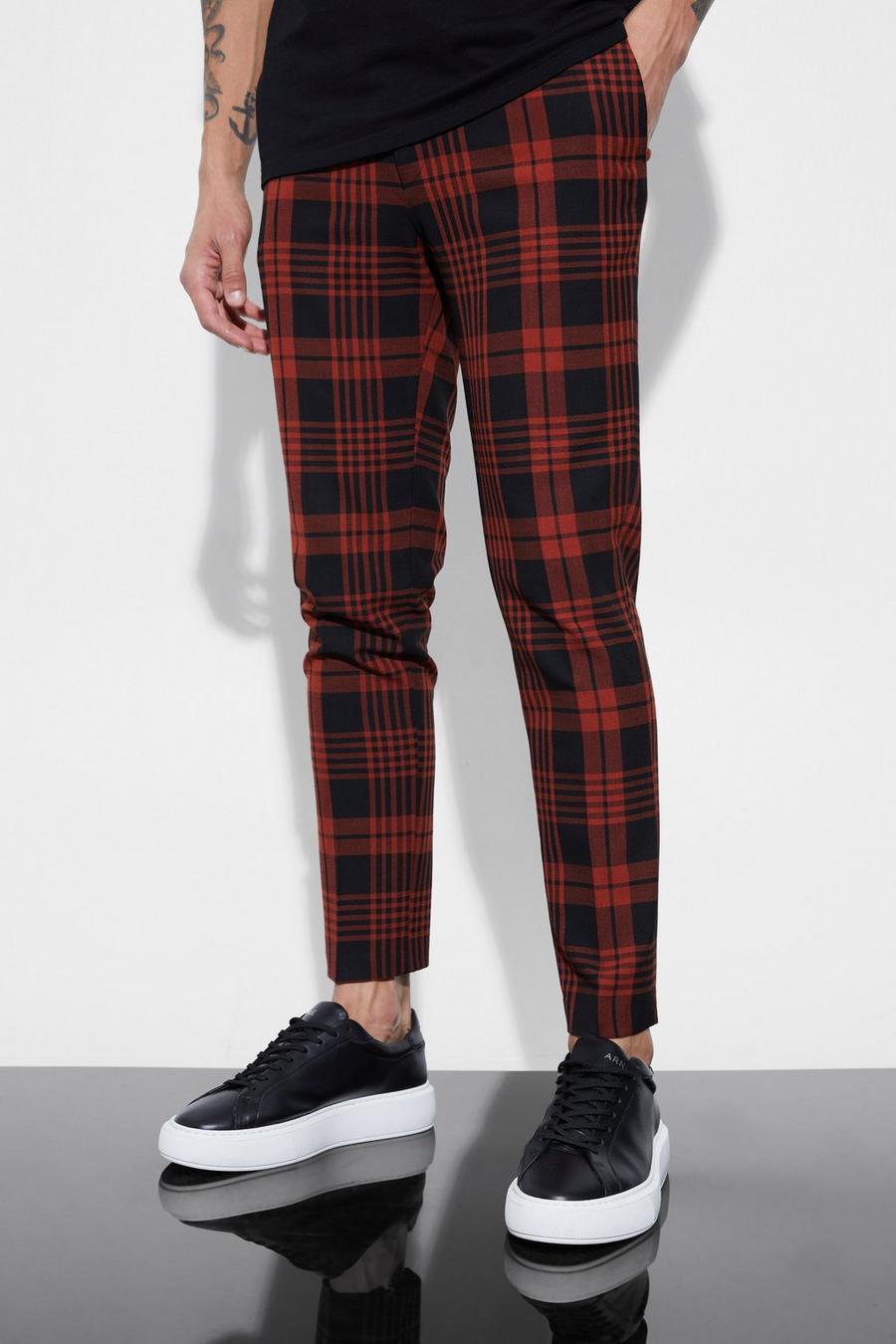 Pantalon super skinny à carreaux, Red