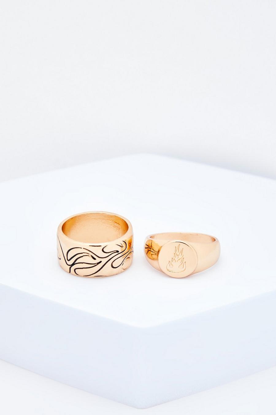 Gold 2 Pack Flame Rings