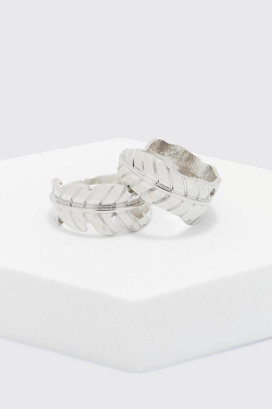 Silver 2 Pack Feather Rings