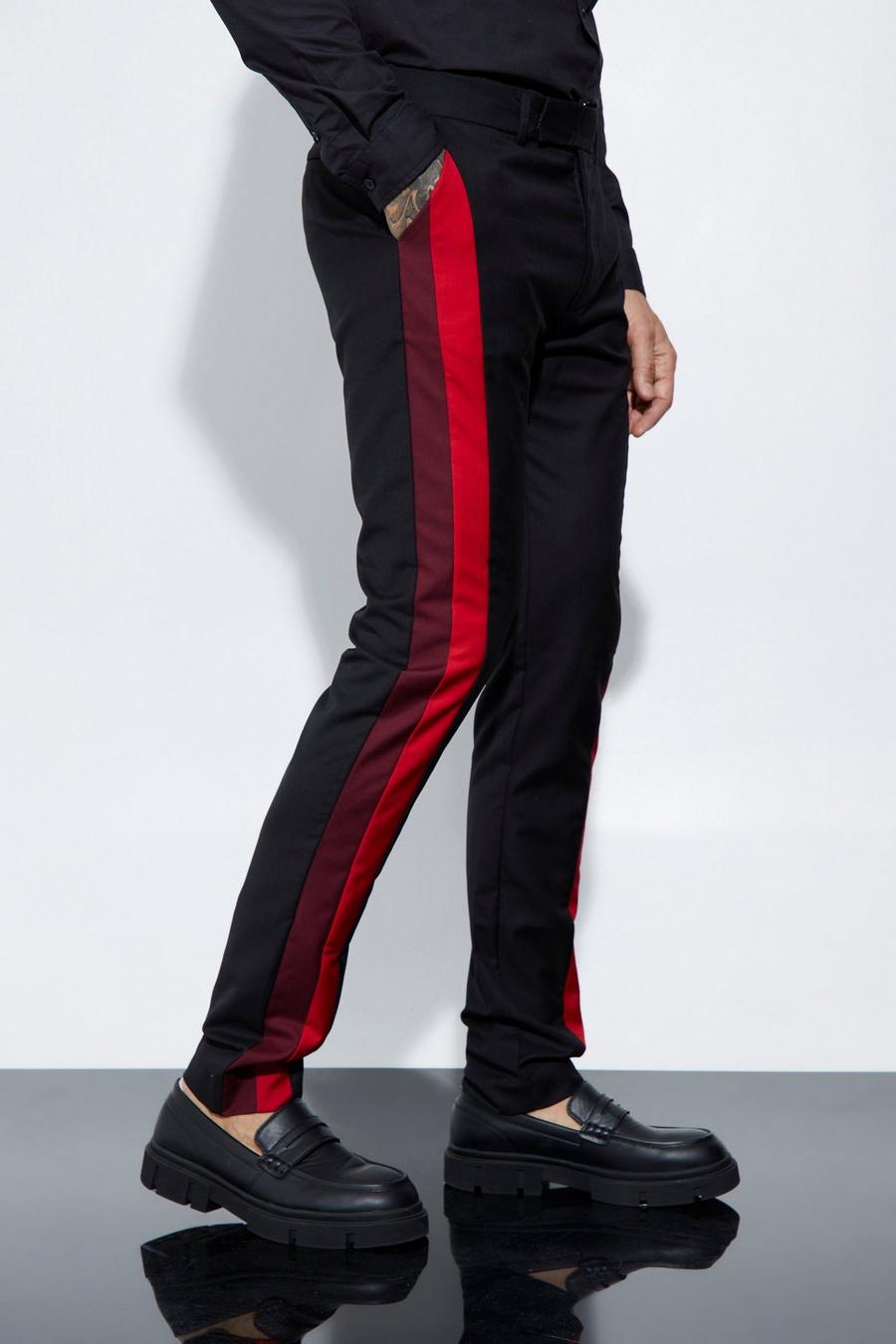 Red Tall Skinny Fit Colour Block Panel Suit Trouser