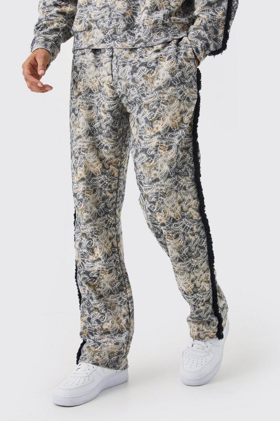 Pantalón deportivo holgado con estampado de tela rizo invertida y flecos, Multi