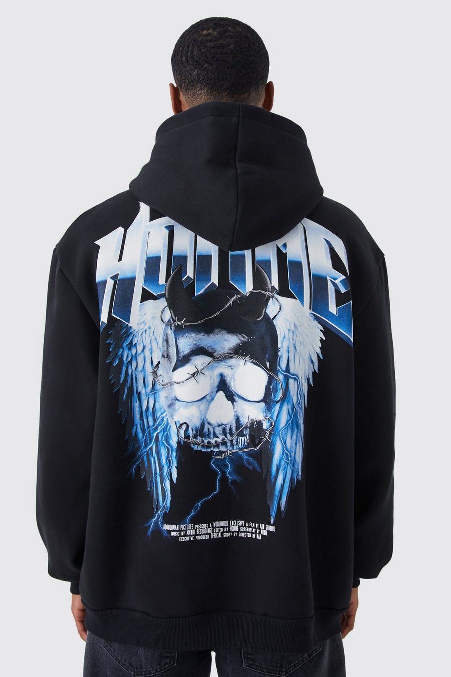 Black Homme Oversize hoodie med skelett