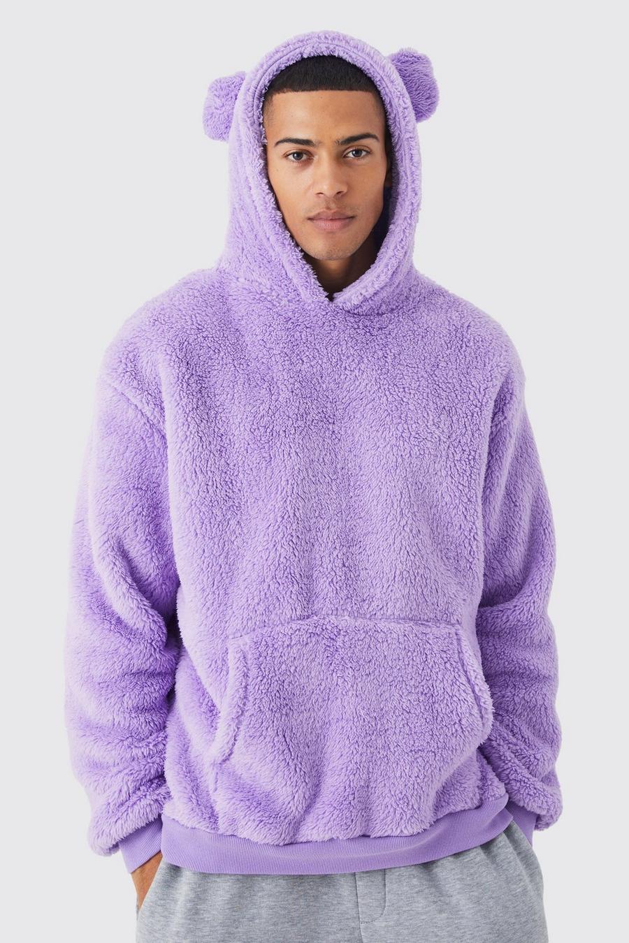Oversize Borg-Hoodie, Lilac image number 1