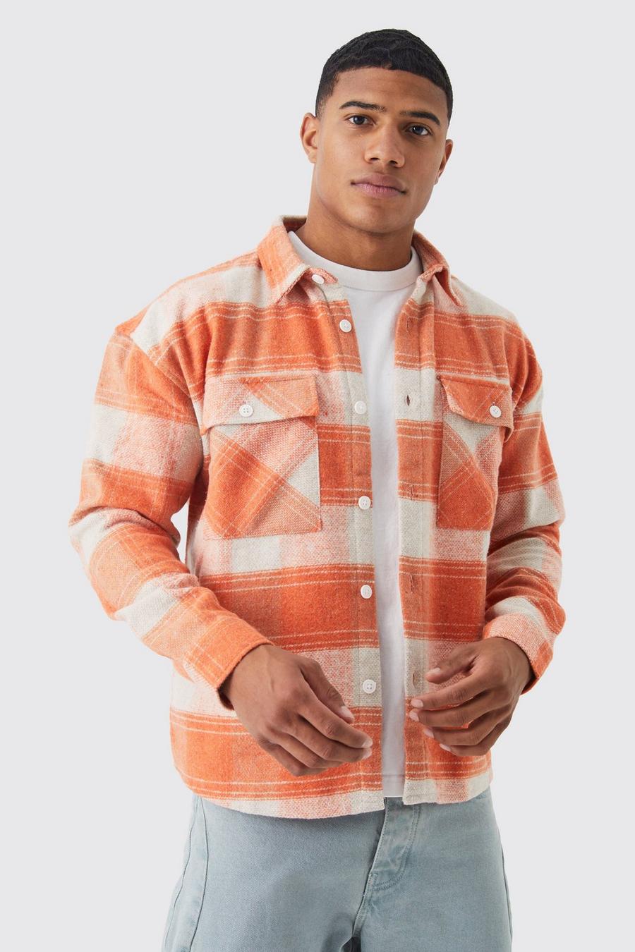 Orange Geruit Boxy Overhemd Met Lange Mouwen