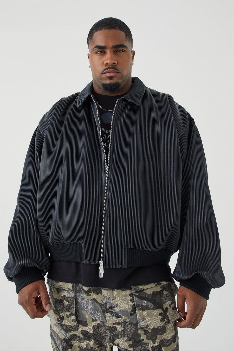 Grande taille - Veste Harrington oversize plissée en simili, Black