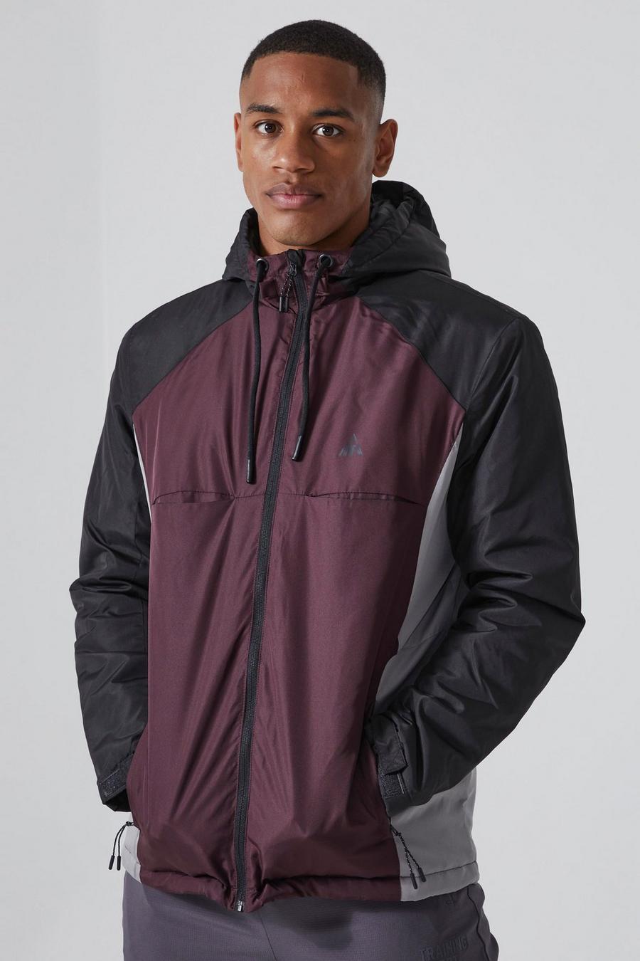 Maroon Relaxed Colour Block Padded Riptstop Jacket image number 1