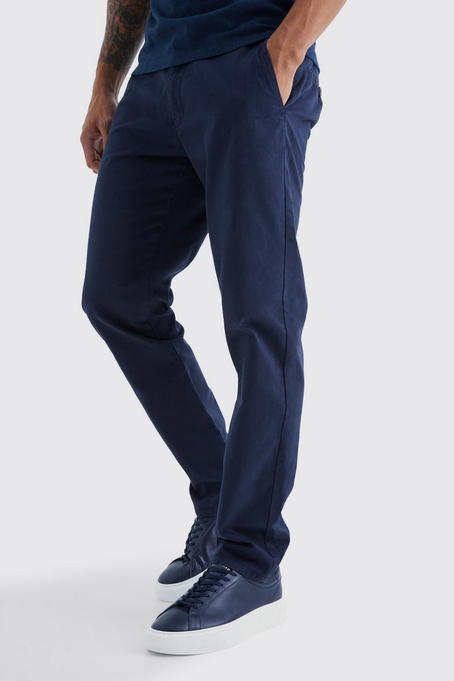 Pantalón chino ajustado con cintura fija, Navy