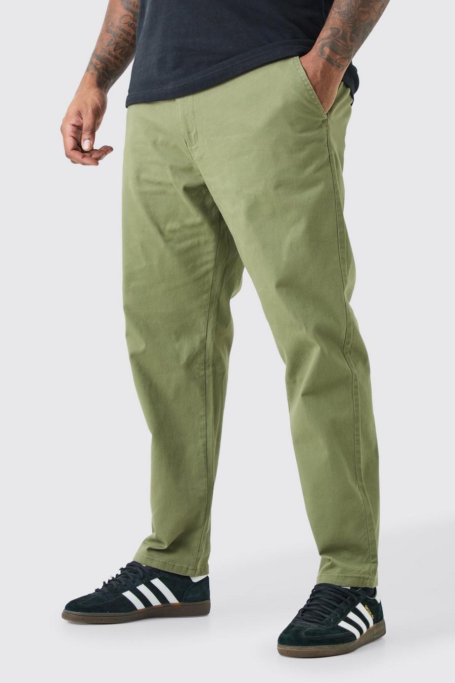 Pantaloni Chino Plus Size Slim Fit con vita fissa, Khaki