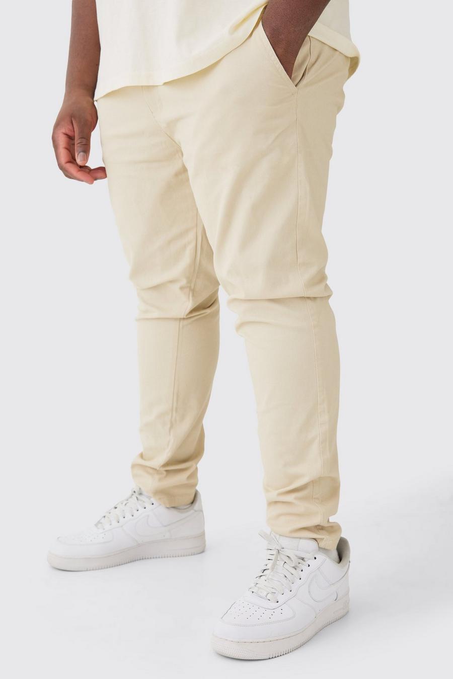 Pantaloni Chino Plus Size Skinny Fit con vita fissa, Stone