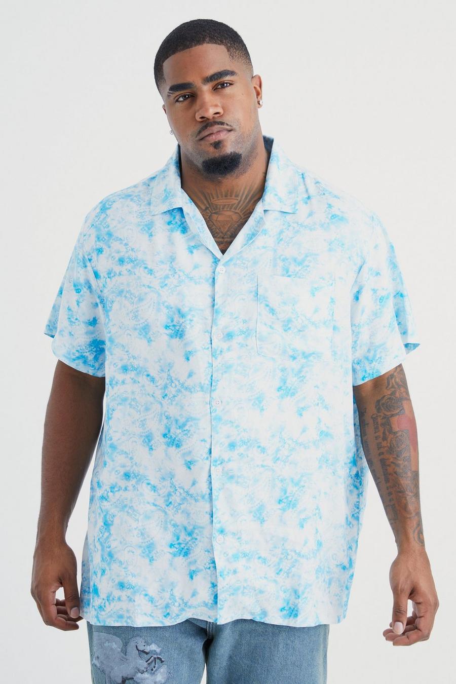 Blue Plus Viscose Overhemd Met Print En Korte Mouwen