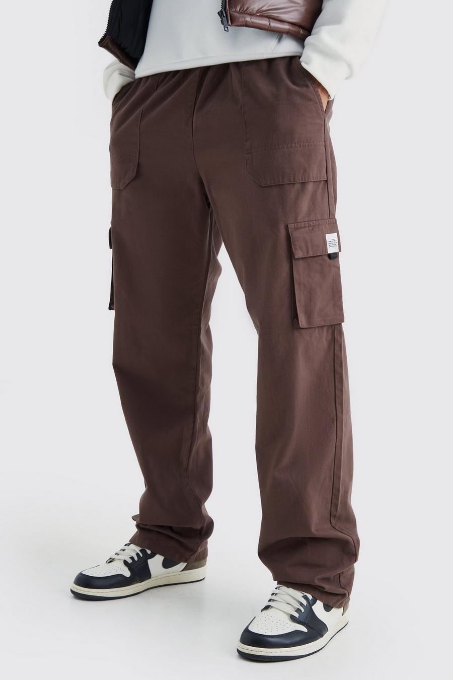 Pantalón deportivo Tall cargo holgado con cintura elástica y hebilla, Chocolate