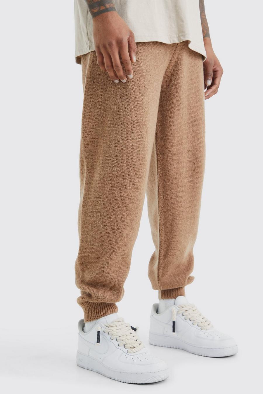 Taupe Brushed Ribbed Knitted Joggers