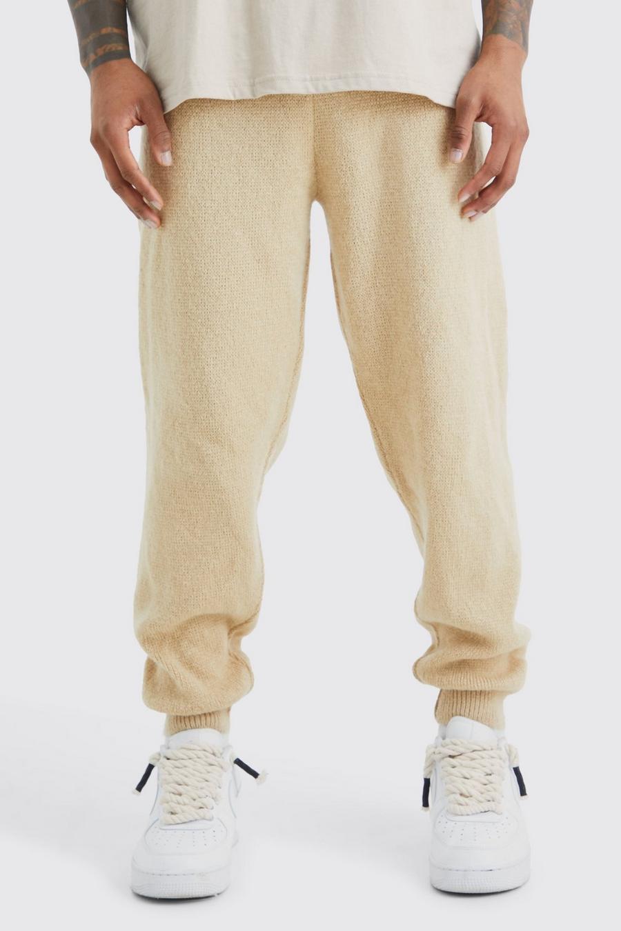 Ecru Brushed Ribbed Knitted Joggers