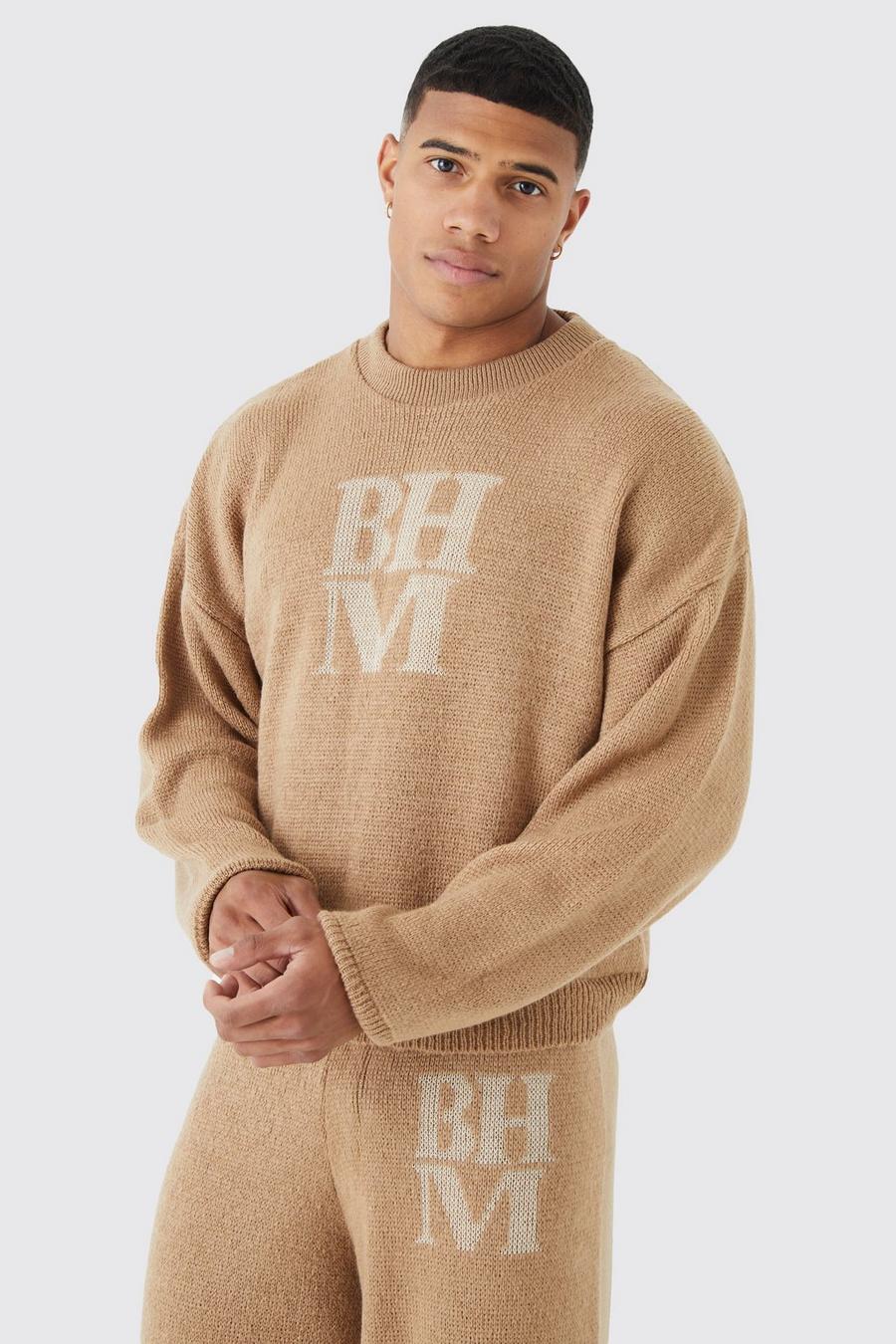 Taupe Boxy Brushed Bhm Knitted Jumper