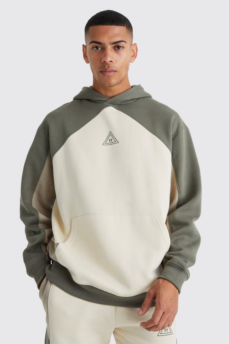 Khaki Oversize hoodie med blockfärger