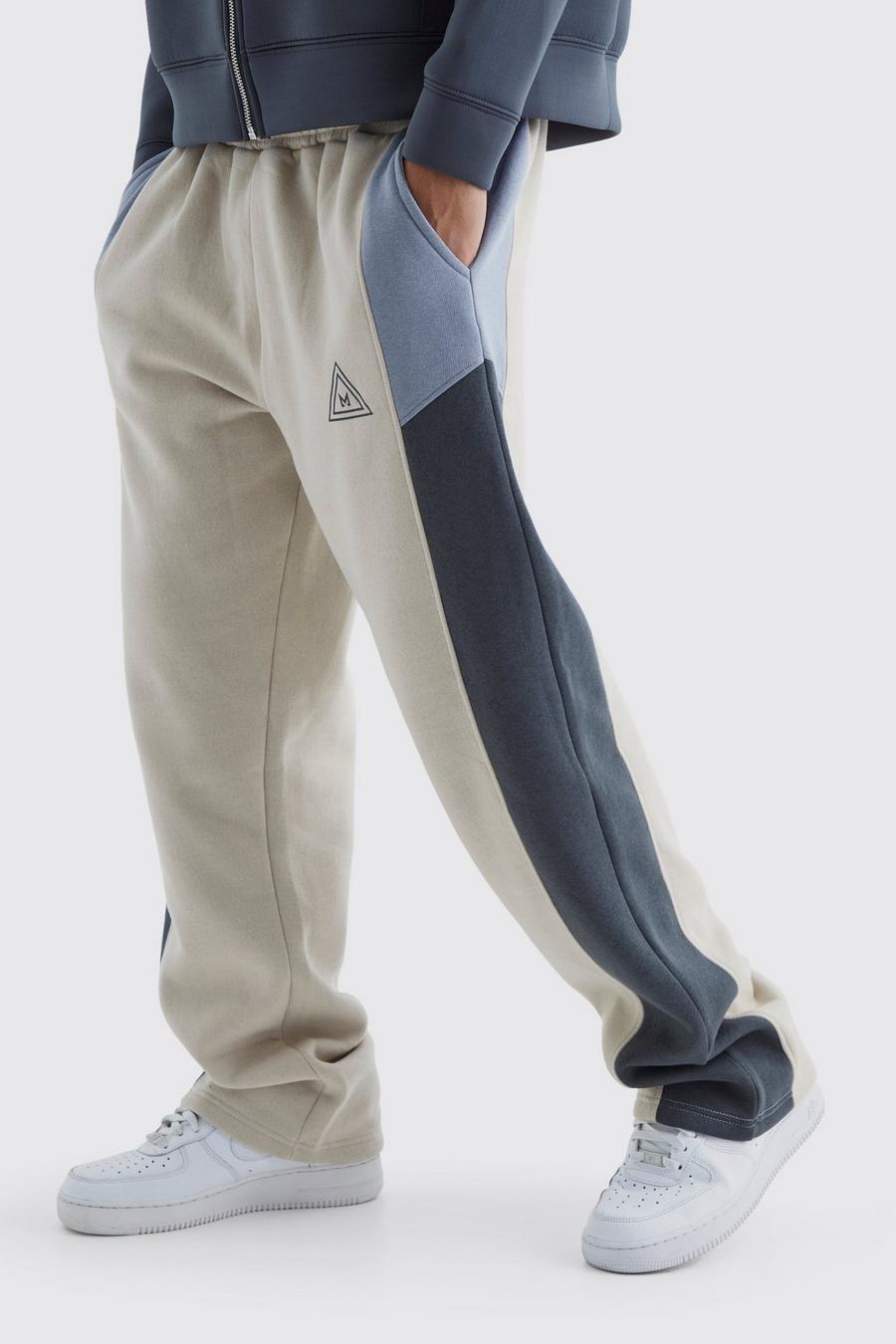 Pantaloni tuta rilassati a blocchi di colore con logo, Charcoal