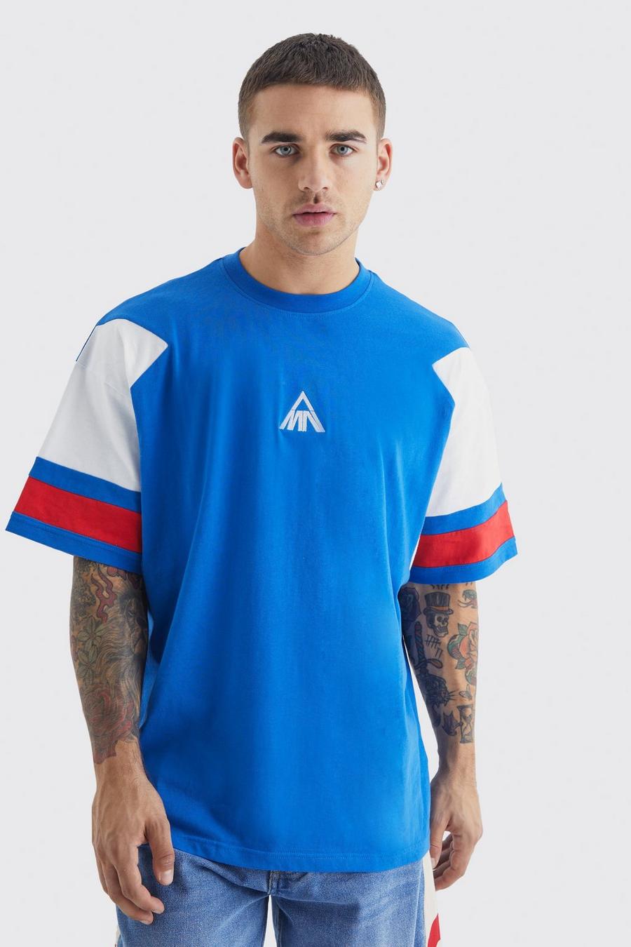 T-shirt oversize a blocchi di colore con logo, Cobalt