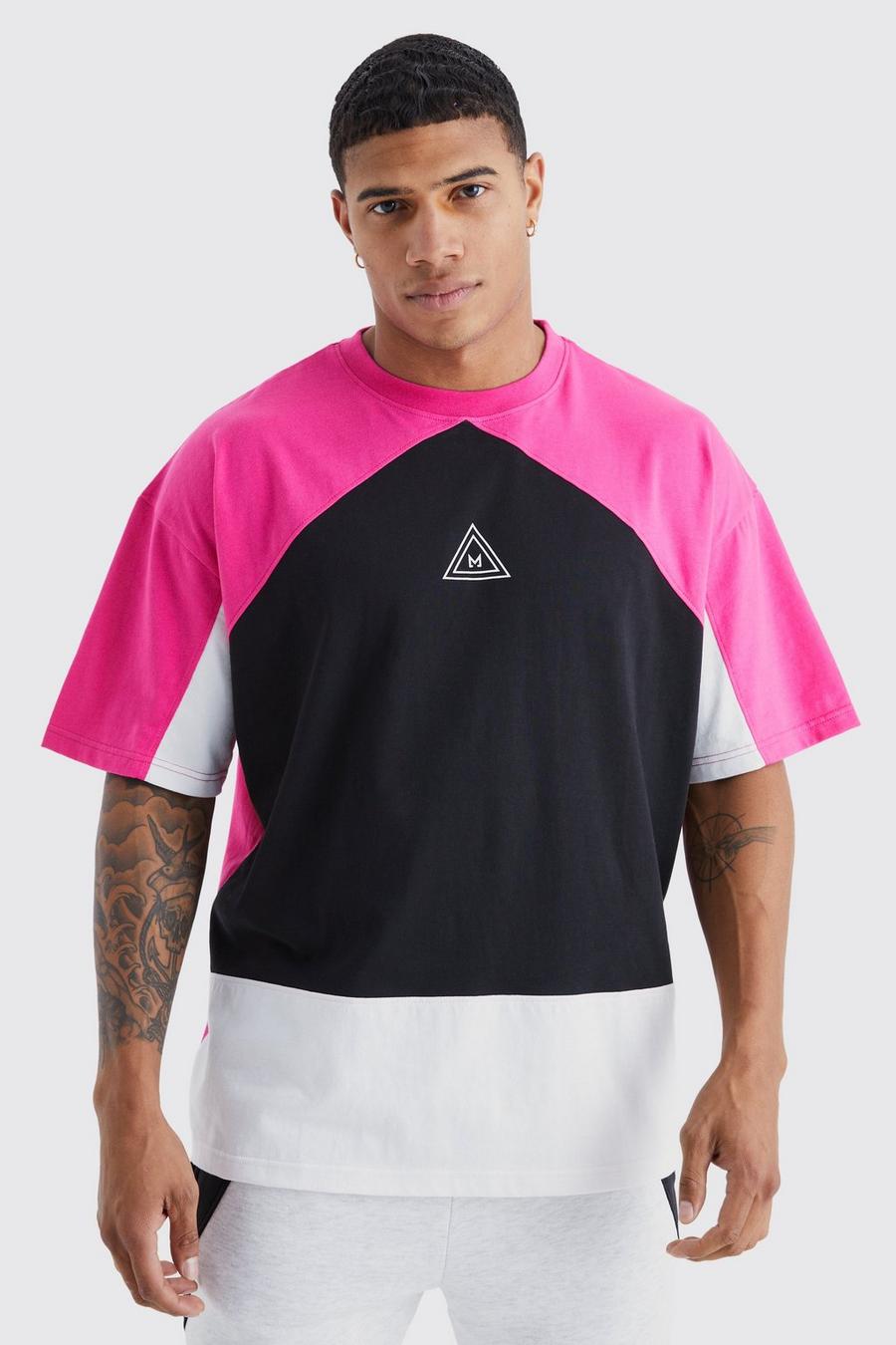 Oversize Colorblock T-Shirt mit Logo, Pink