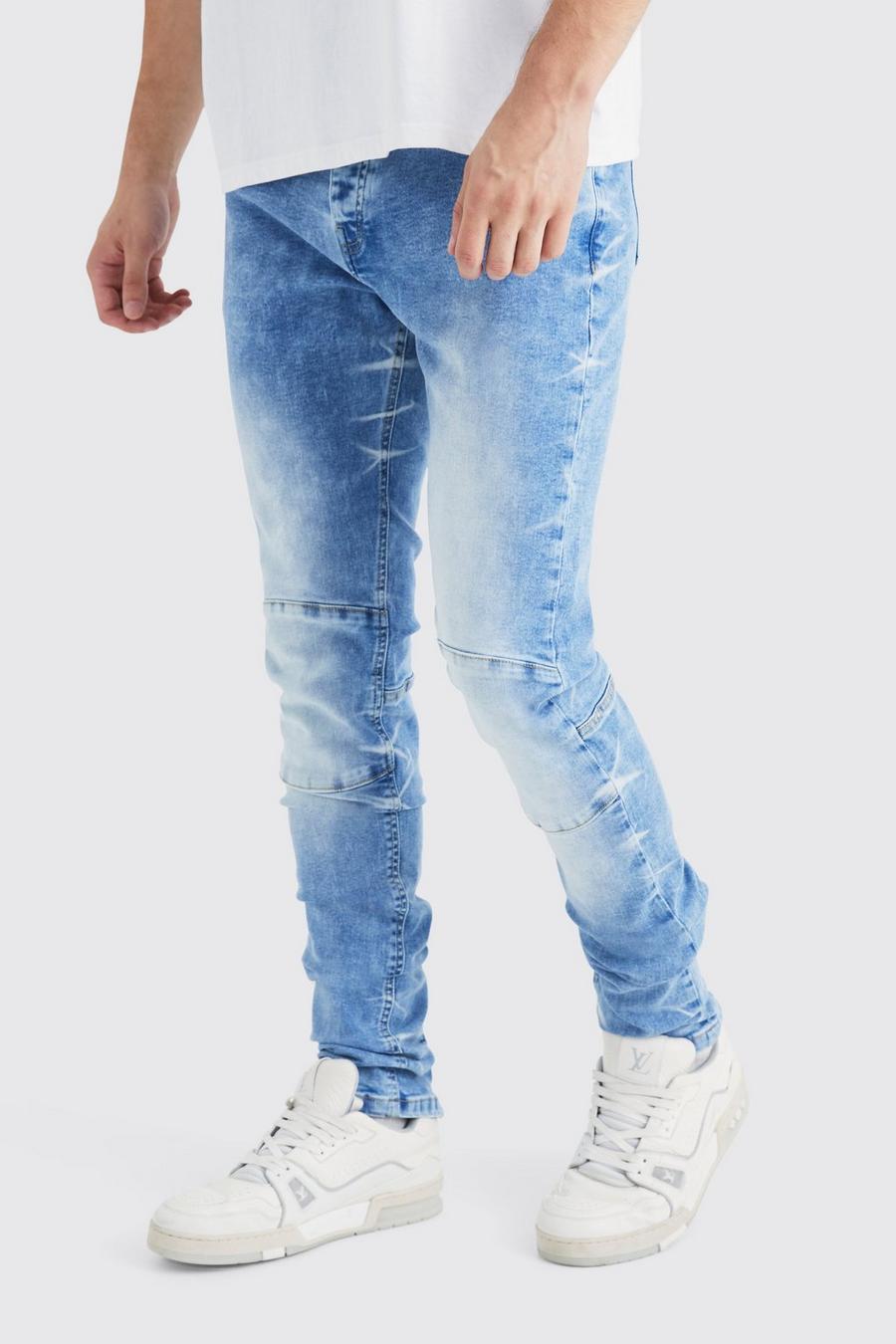 Jeans Tall Skinny Fit Stretch con pieghe sul fondo e zip sul fondo, Light blue
