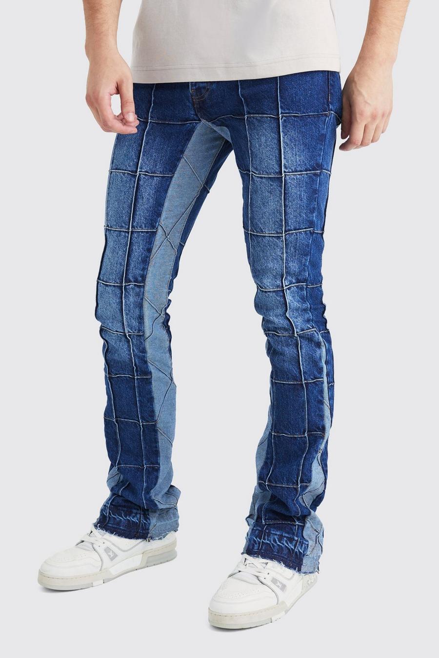Jeans Tall Slim Fit in denim rigido con pannelli a zampa e inserti, Vintage blue