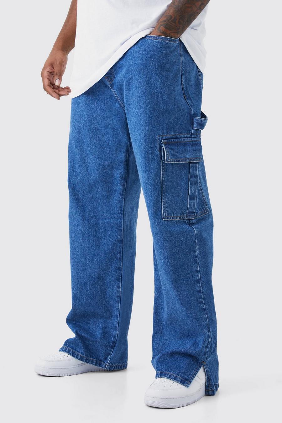 Antique blue Plus Onbewerkte Baggy Utility Jeans Met Split