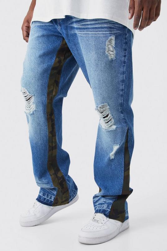 Boohoo UK | The Plus Curvy Perfect Vintage Crop Silk Jean in Sandford Wash  | Men\'s Plus Slim Rigid Flare Contrast Gusset Silk Jean