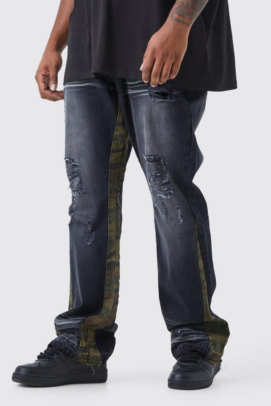 Washed black Plus Onbewerkte Flared Slim Fit Jeans Met Contrasterend Gusset Detail