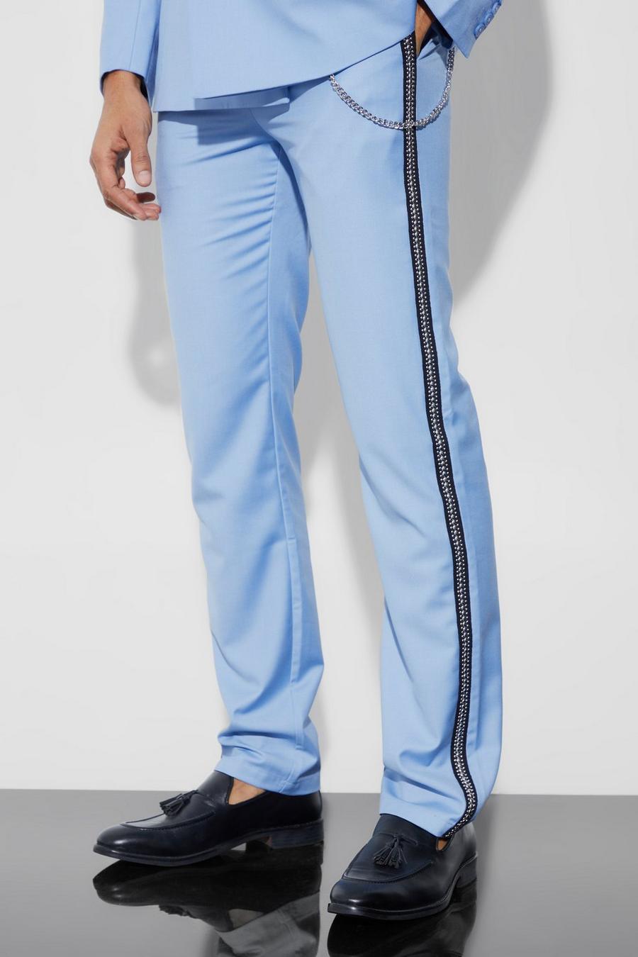 Light blue Relaxed Fit Stud Detail Trouser With Chain