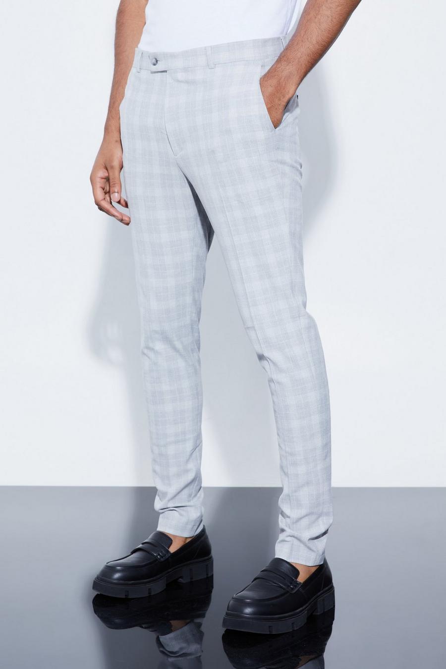 Light grey Tall Super Skinny Grey Check Cropped Trouser image number 1