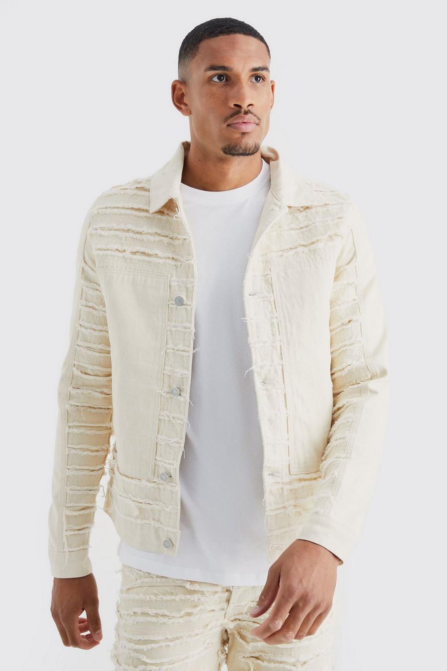 Stone Tall All Over Distressed Denim Jacket