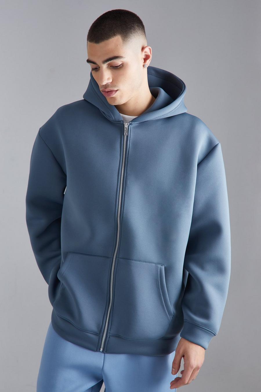 Slate blue Oversize hoodie i scuba med dragkedja