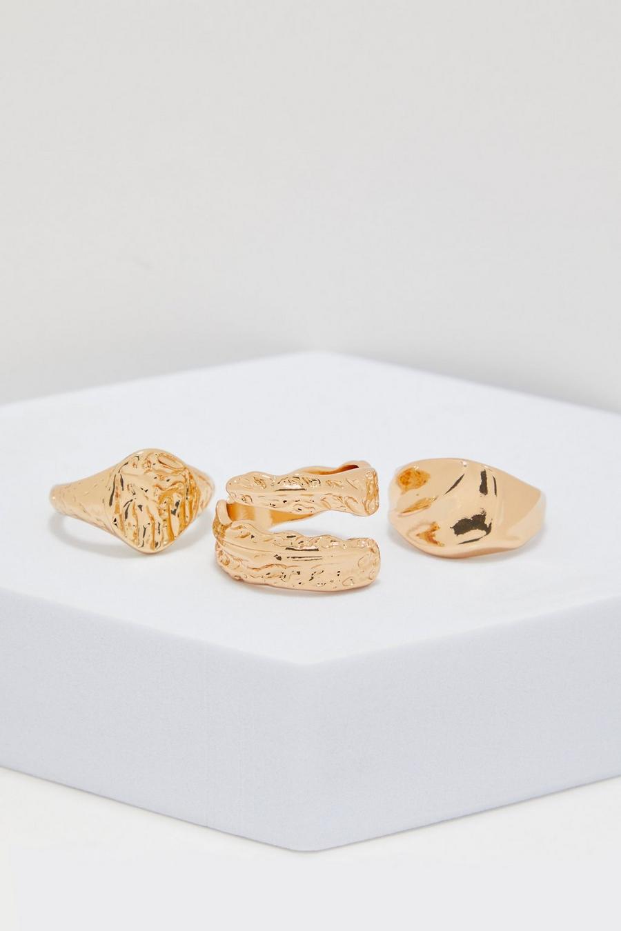 Gold Ringar med tvinnad design (3-pack)
