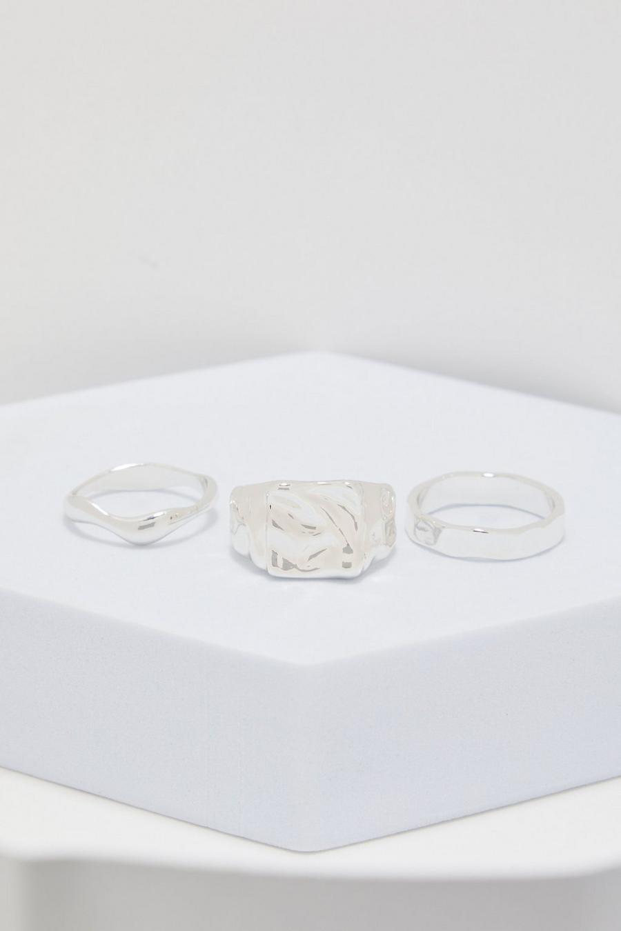 Silver Ringar med smyckestenar (3-pack)