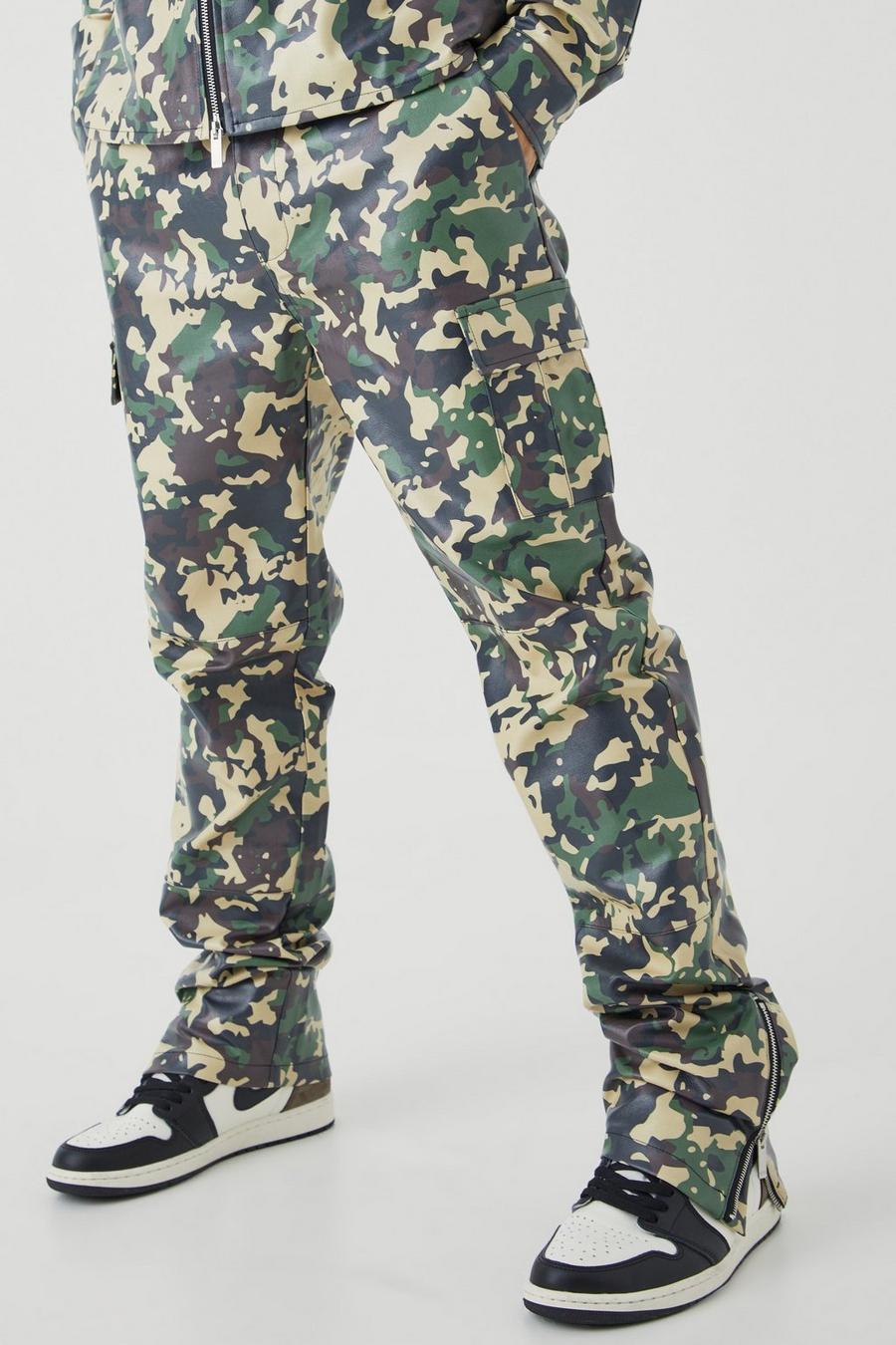 Multi Stacked PU Camouflage Cargo Broek Met Rechte Pijpen En Tailleband