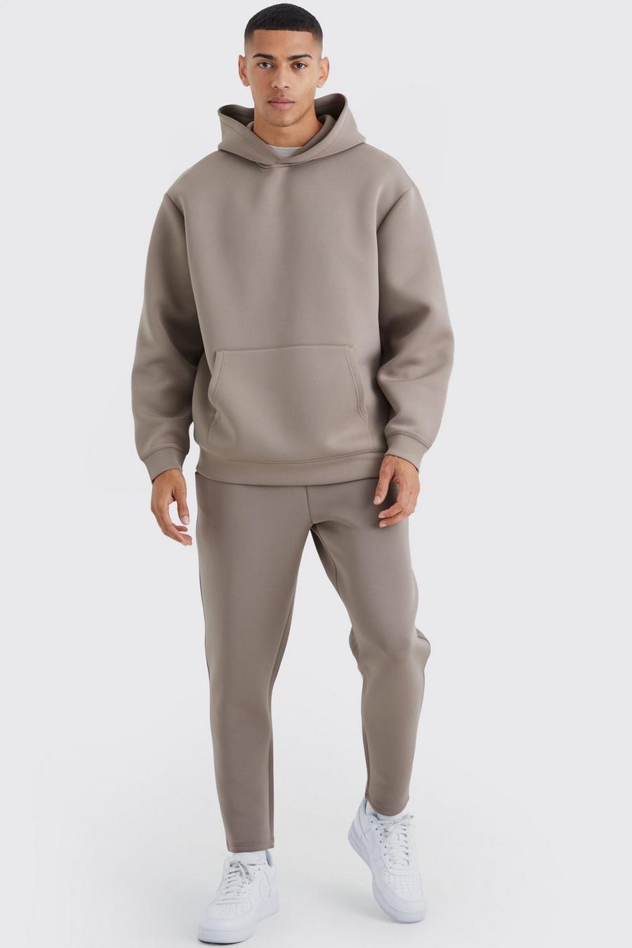 Taupe Oversized Bonded Scuba Hooded Tracksuit