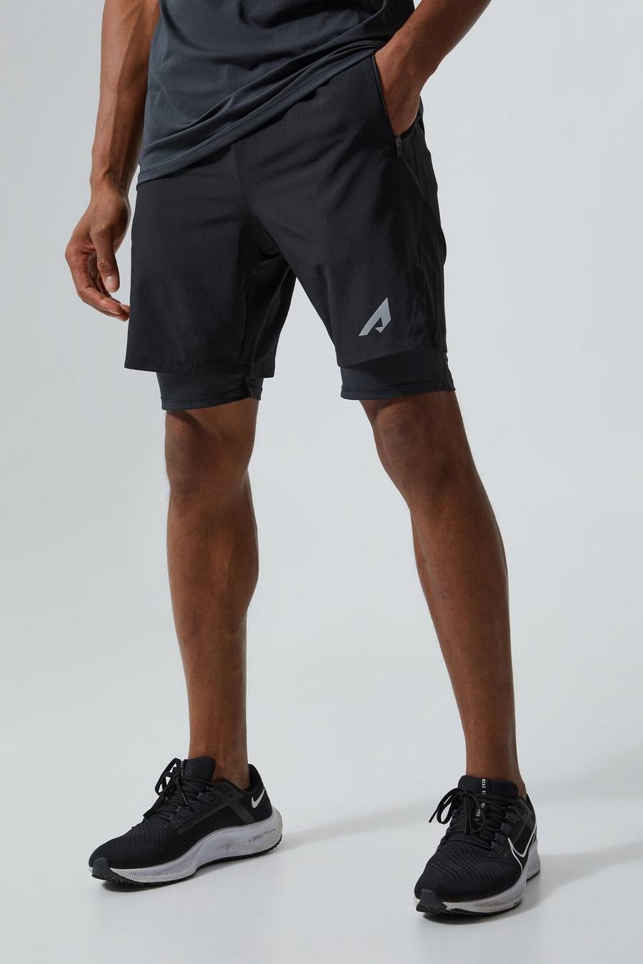 Reflektierende 2-in-1 Active Shorts, Black