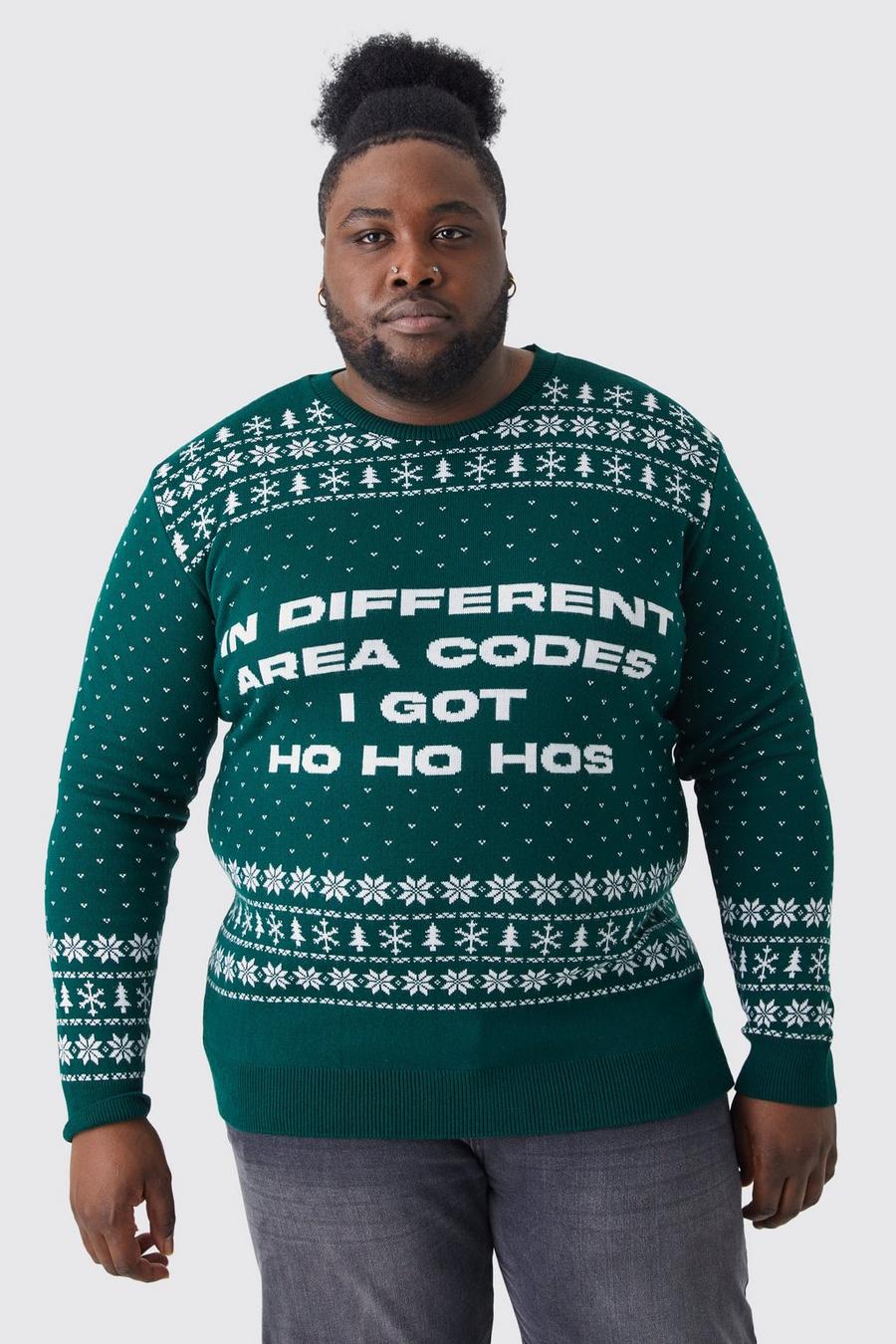 Maglione natalizio Plus Size con scritta I Got Ho Ho Hos, Green