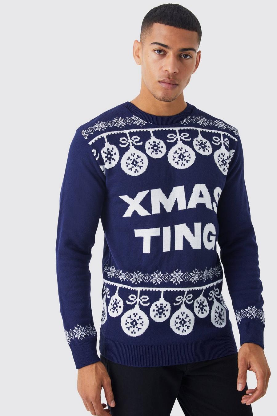 Maglione natalizio con scritta Xmas Ting, Navy image number 1