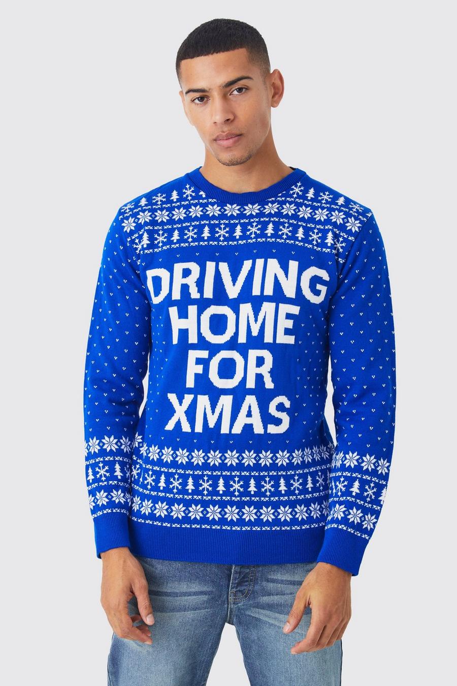 Pullover mit Driving Home For Xmas Print, Cobalt