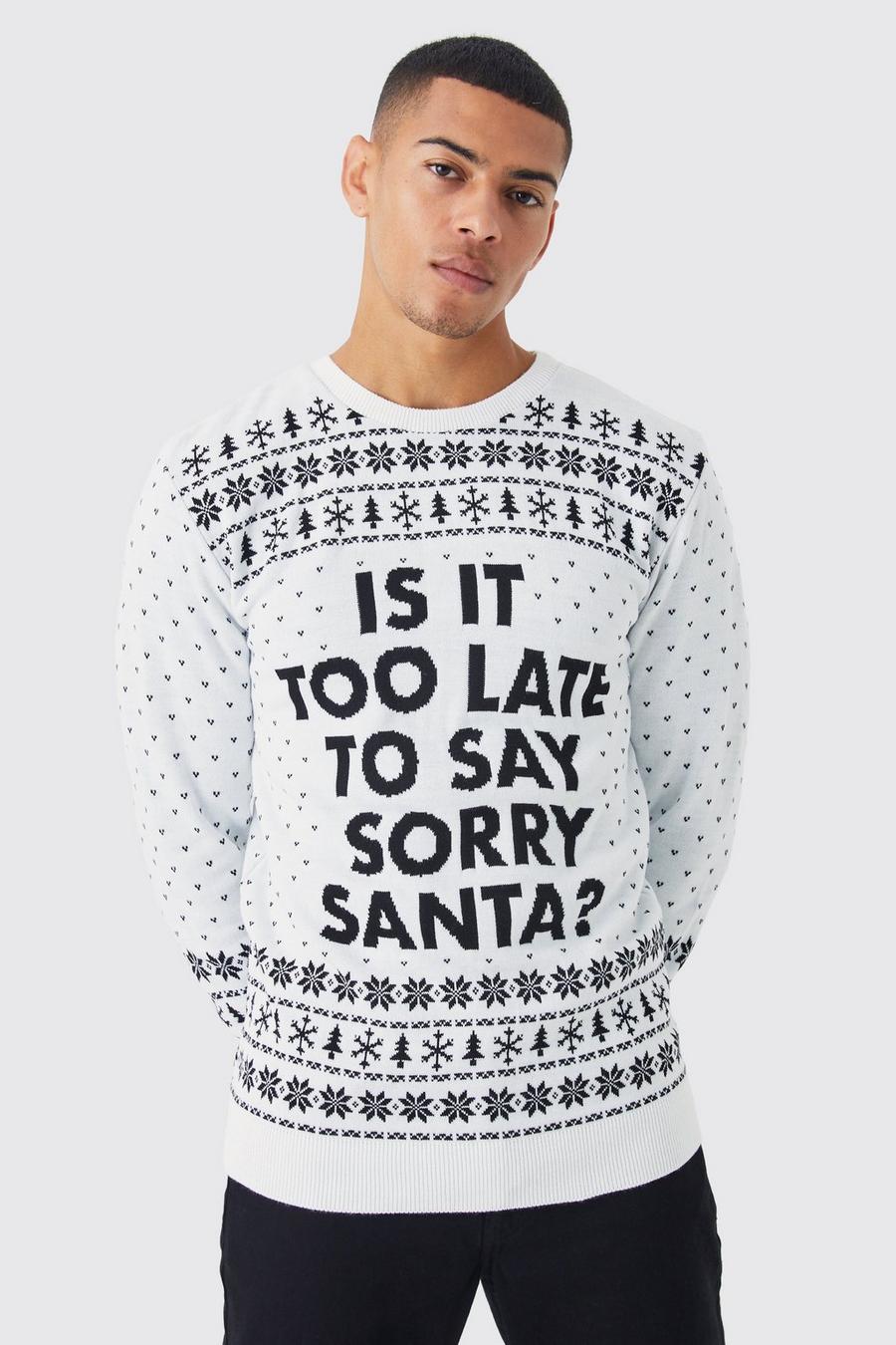 Weihnachtspullover mit Sorry Santa Print, White