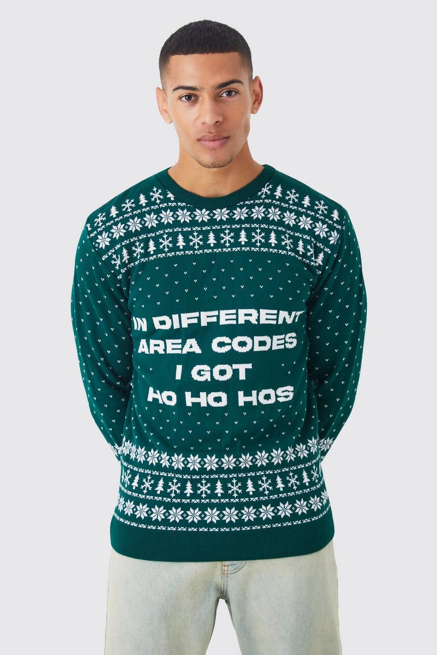 Weihnachtspullover mit I Got Ho Ho Hos Print, Green