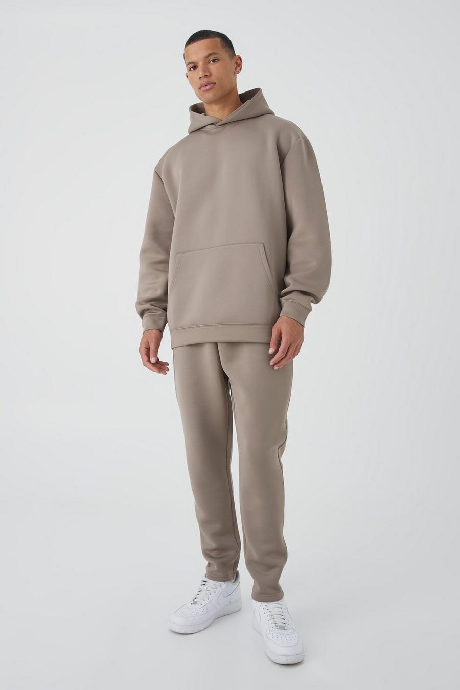 Taupe Tall Oversized Bonded Scuba Hooded Tracksuit