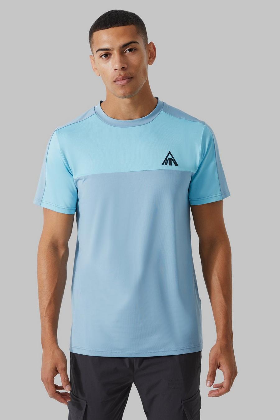 T-shirt Man Active a blocchi di colore con pannelli, Light blue