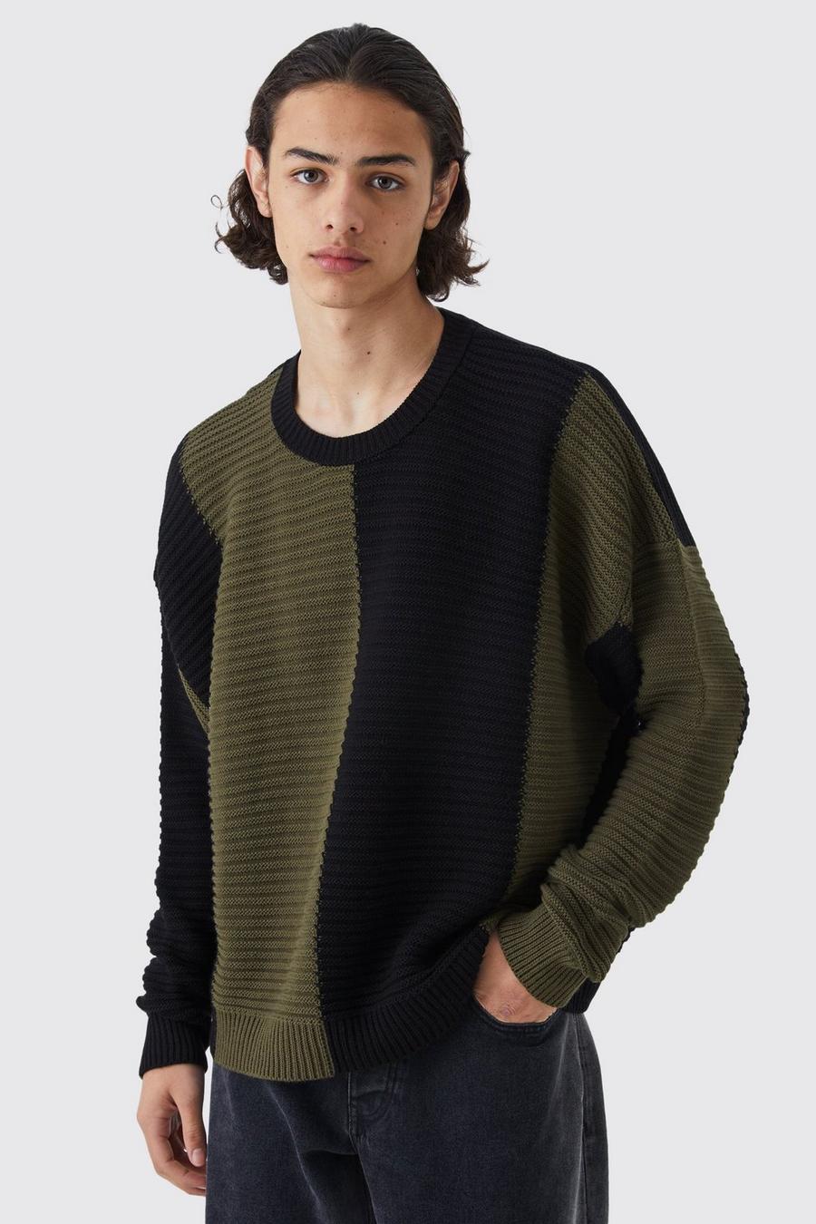 Maglione Tall oversize a blocchi di colore con pieghe, Khaki