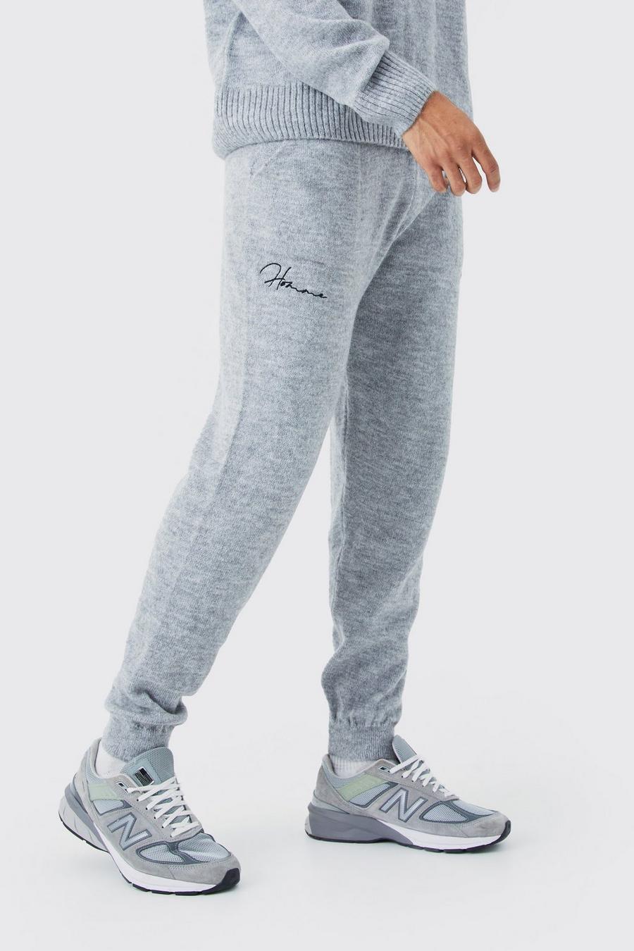 Charcoal Oversized Homme Brushed Rib Knit Joggers