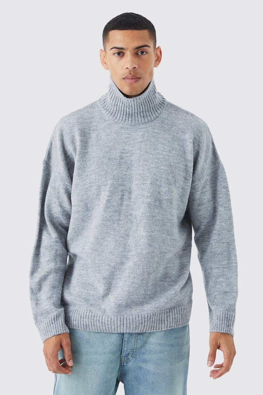 Oversize Strick-Pullover mit Trichterkragen, Charcoal