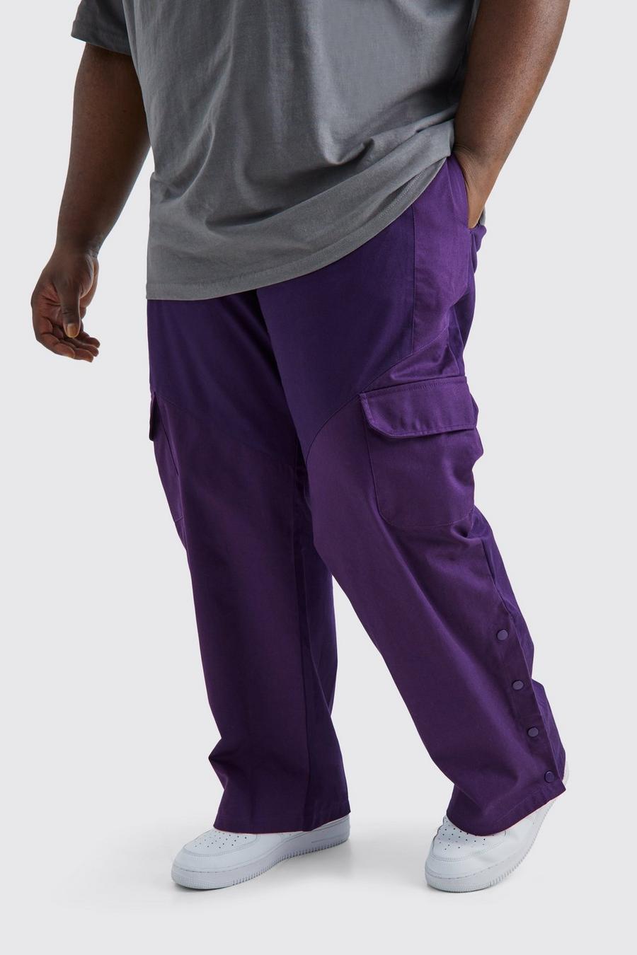 Pantaloni Cargo Plus Size Slim Fit a blocchi di colore con etichetta in tessuto, Purple