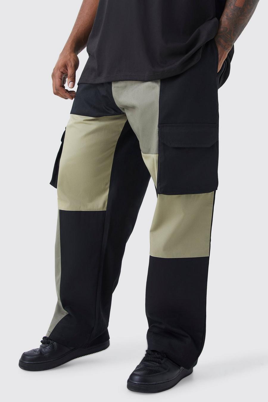 Grande taille - Pantalon cargo ample color block, Khaki image number 1