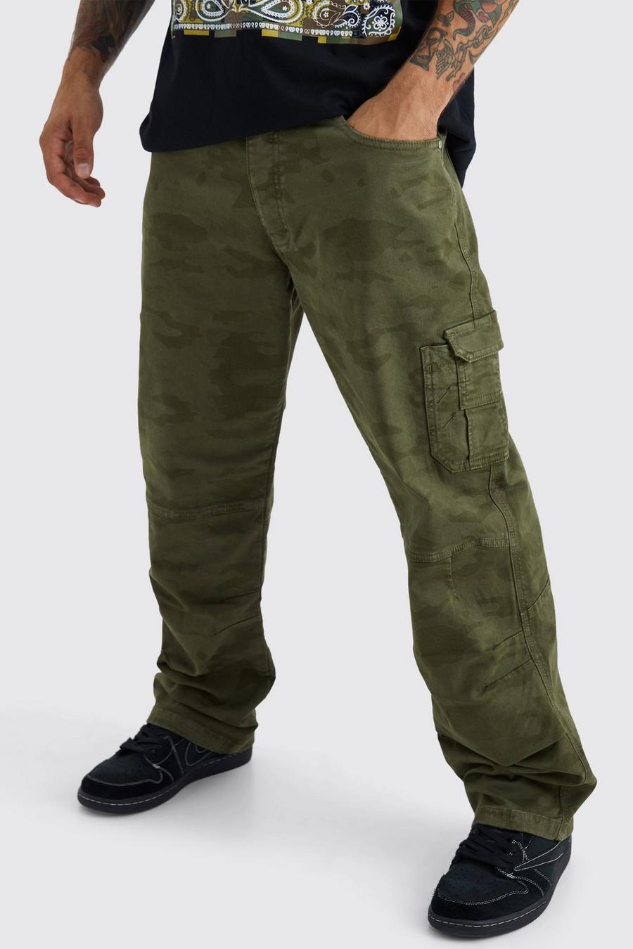 Pantalon cargo ample à imprimé camouflage, Khaki